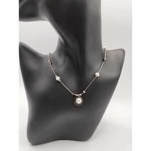 Hagar Satat Israel Sterling Silver 925 Pearl Station Necklace Pendant‎ 17 Inch